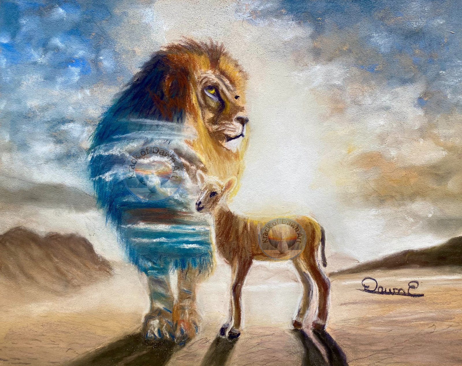 Lion and Lamb — original pastel painting
