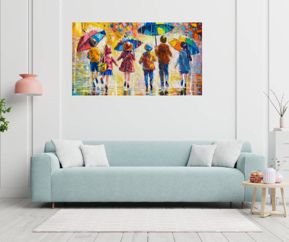 Pastel painting displayed in a living room setting
