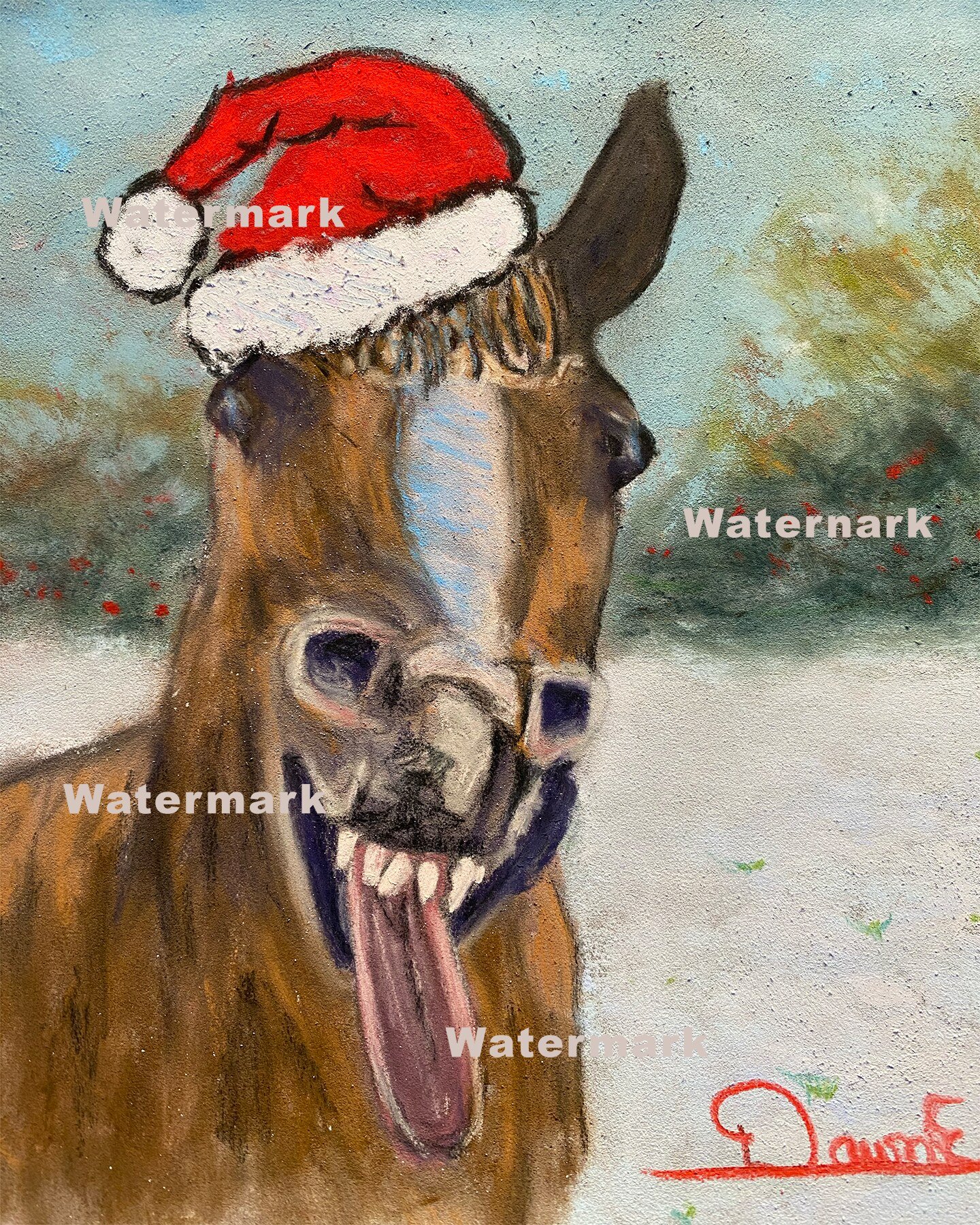Santa Horse - Original Pastel Painting