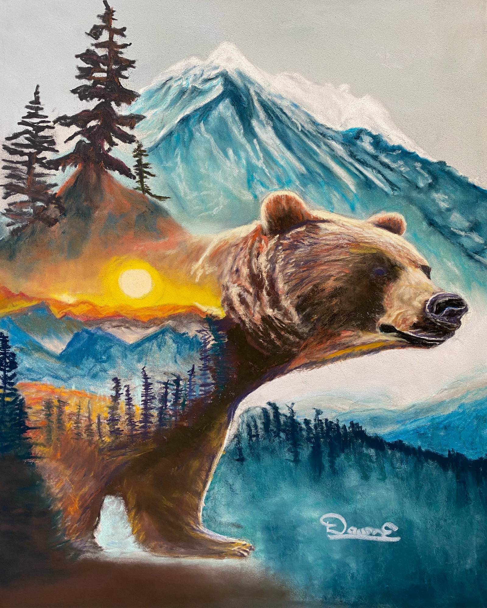 Bear 11.5 x 15 Original Pastel Painting Unframed