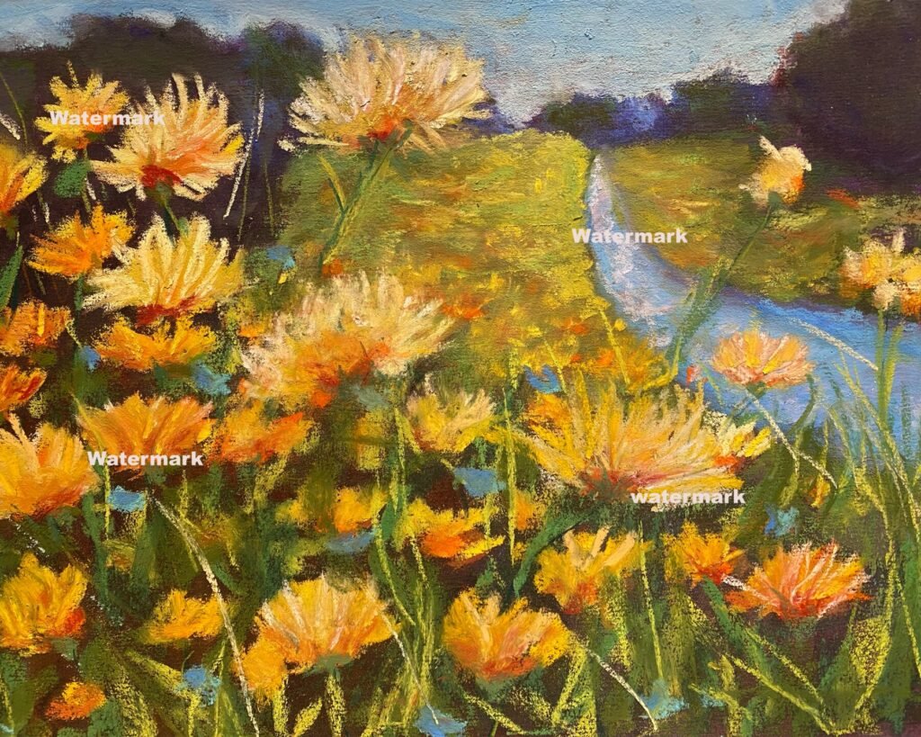 Daisy River pastel painting by DawnE