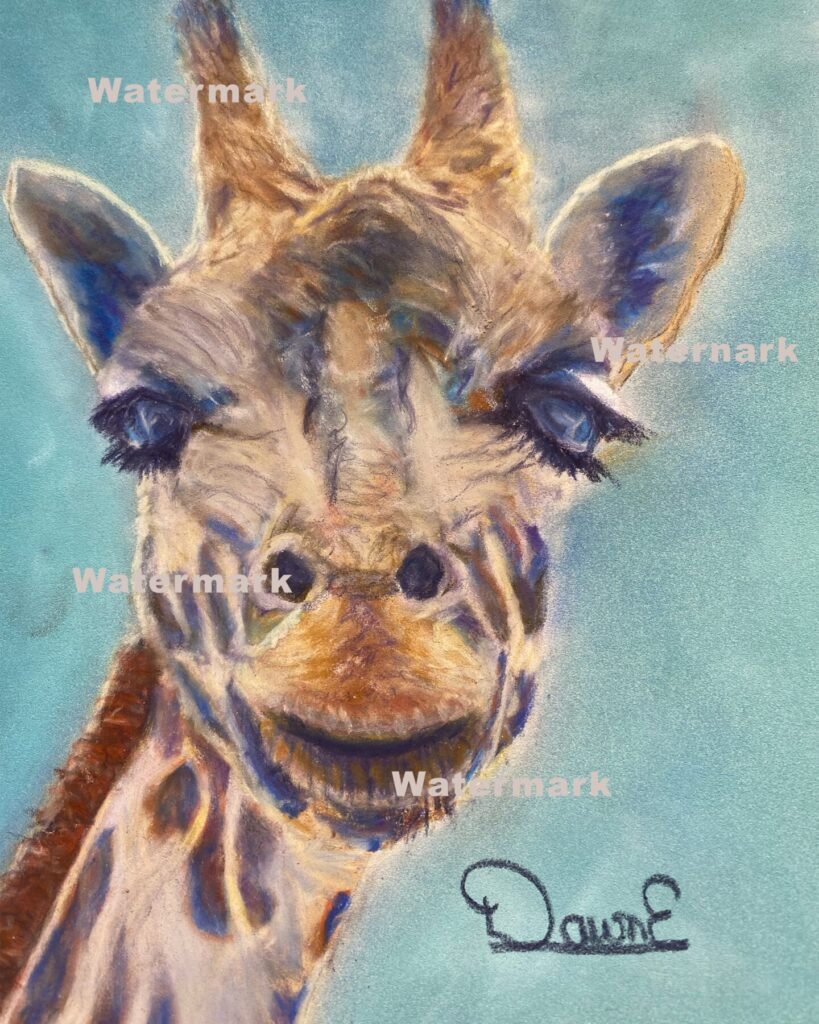 Gertrude the Giraffe pastel painting by DawnE