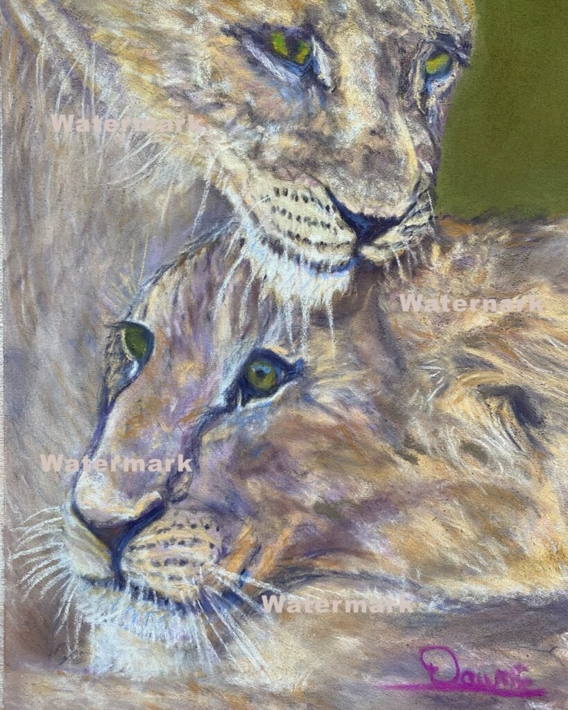 Lion Love pastel painting by DawnE