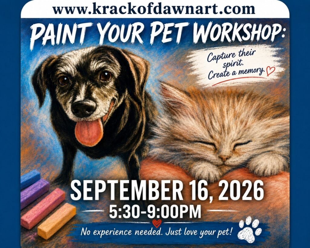 Paint Your Pet pastel workshop flyer - September 16, 2026, Fayetteville TN Art Center