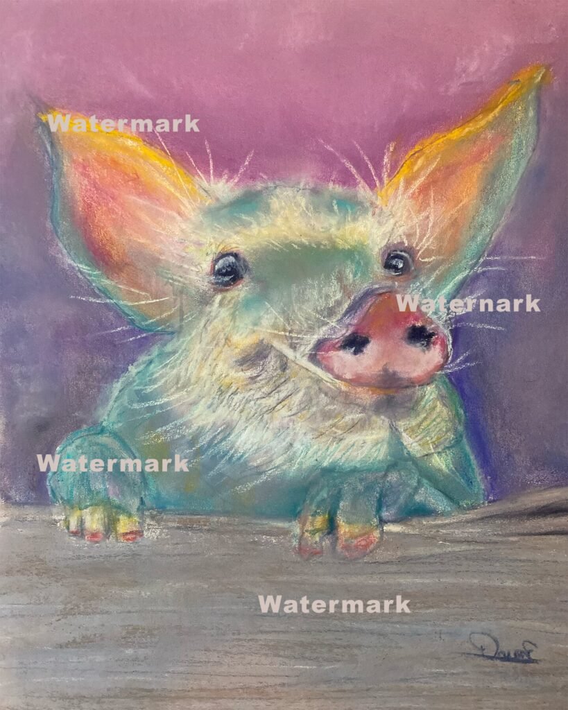 Perky Piggy pastel painting by DawnE