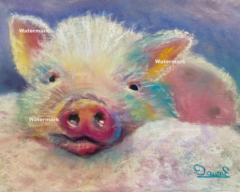Piggy Love pastel painting by DawnE