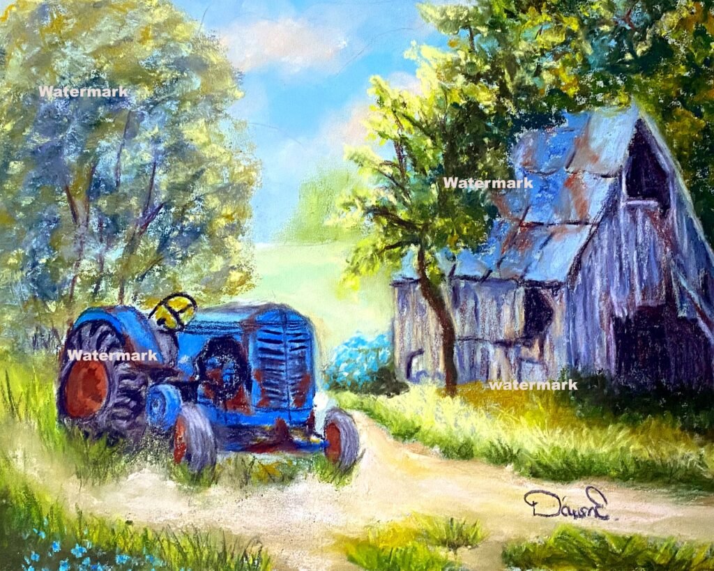 Tractor Barn pastel painting by DawnE